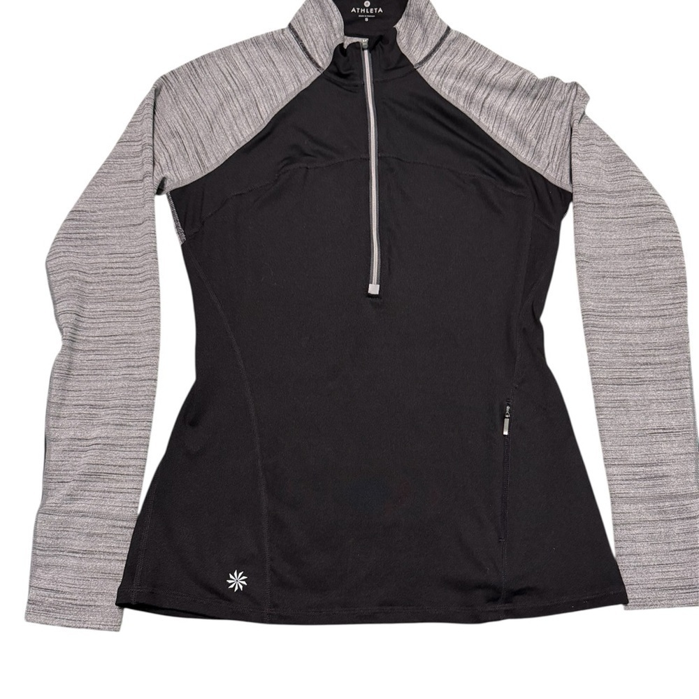 Athleta Black Gray Fitted Zippered Top Sz Small
